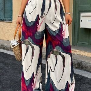 SHEIN Multicolor Abstract Wide-Leg Pants